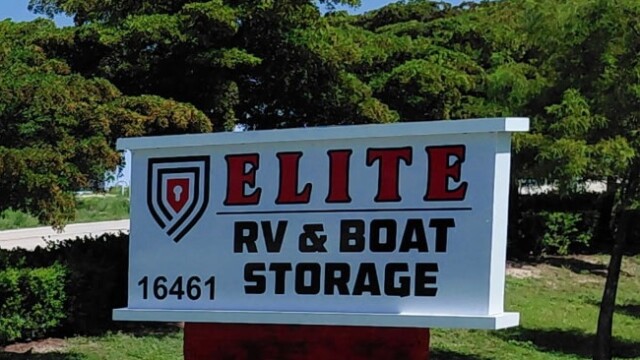 Front sign of Elite RV Boat Storage in Fort Myers FL